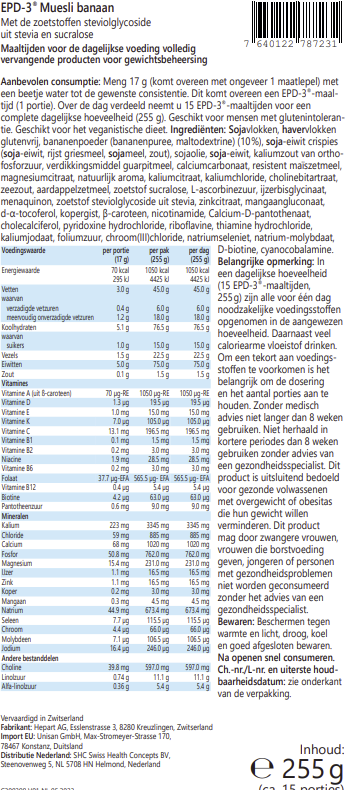 EPD-3 | Muesli banaan | 255 gram *Vegan *Glutenvrij *Lactosevrij